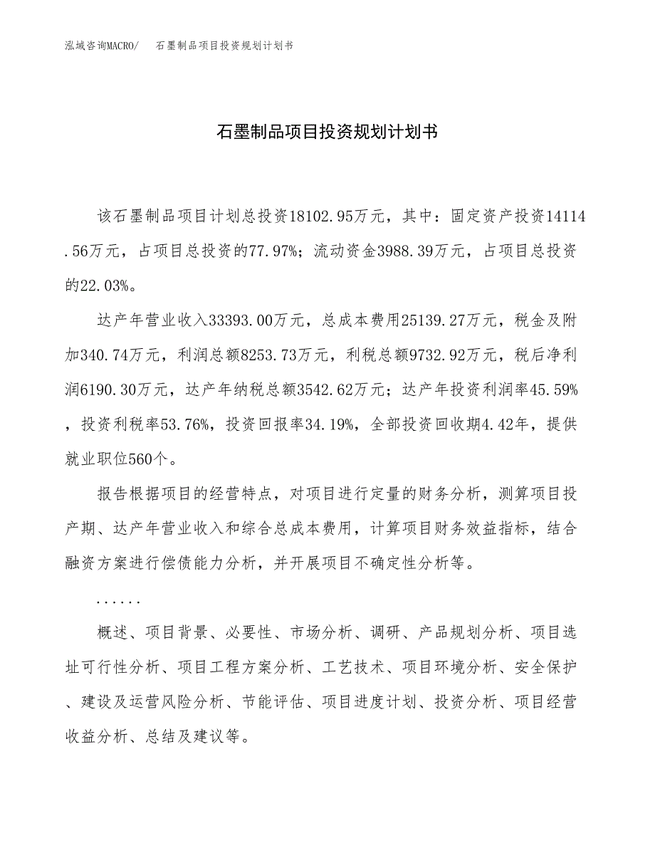 石墨制品项目投资规划计划书.docx_第1页