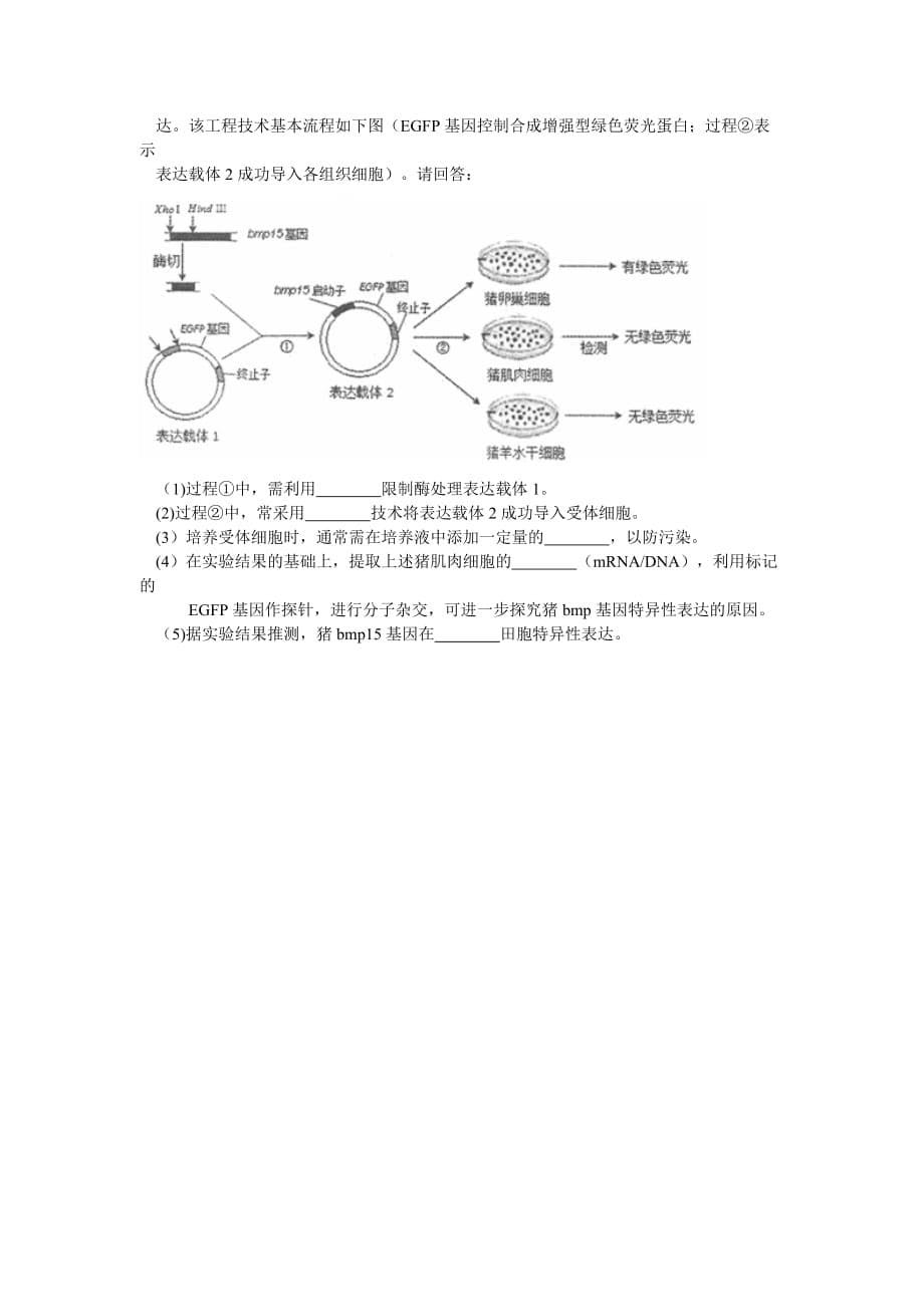 福建省泉州市五中2015年高三下学期3月教学质量检测理科综合生物试卷_第5页