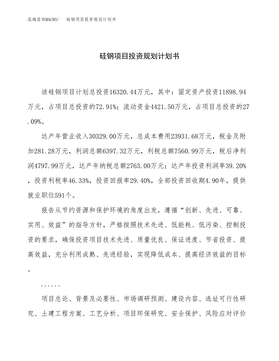 硅钢项目投资规划计划书.docx_第1页