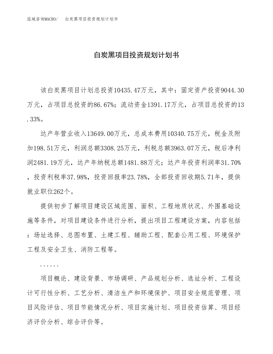 白炭黑项目投资规划计划书.docx_第1页