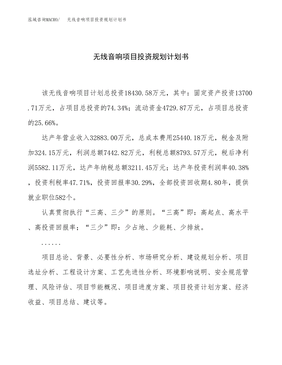 无线音响项目投资规划计划书.docx_第1页