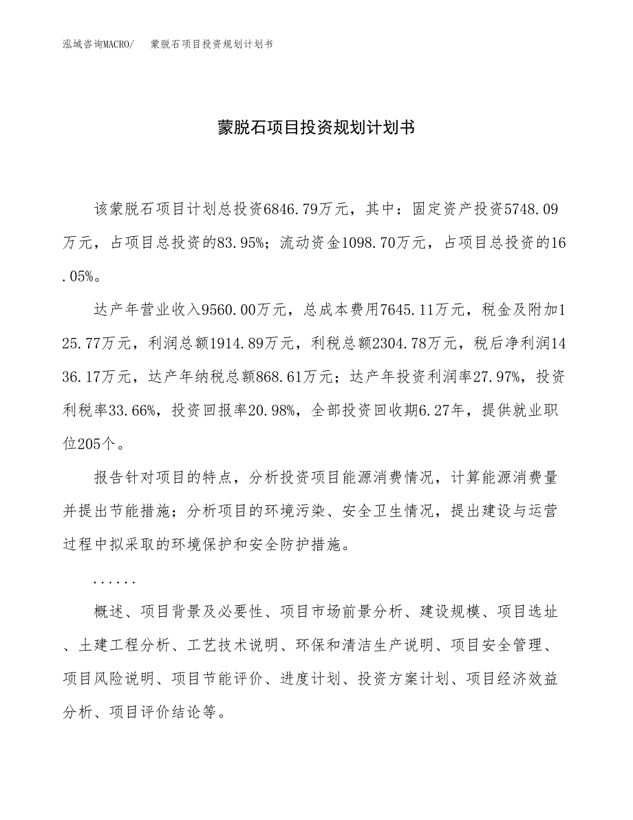 蒙脱石项目投资规划计划书.docx_第1页