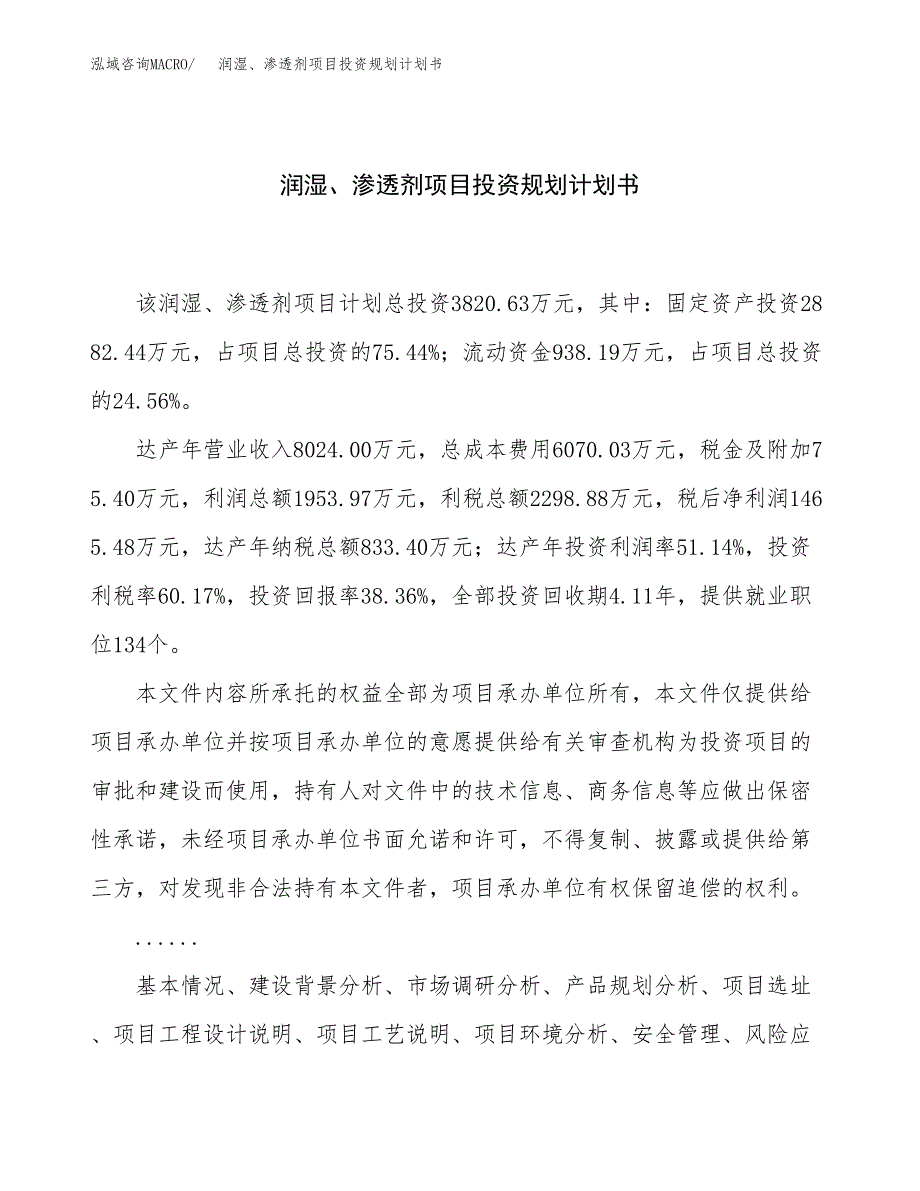 润湿、渗透剂项目投资规划计划书.docx_第1页