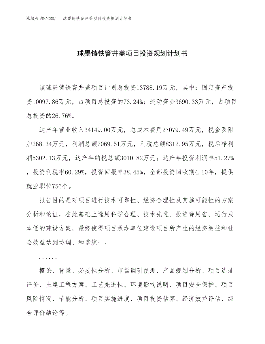 球墨铸铁窨井盖项目投资规划计划书.docx_第1页