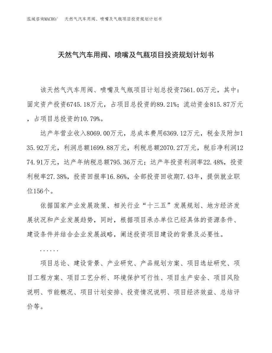 天然气汽车用阀、喷嘴及气瓶项目投资规划计划书.docx_第1页