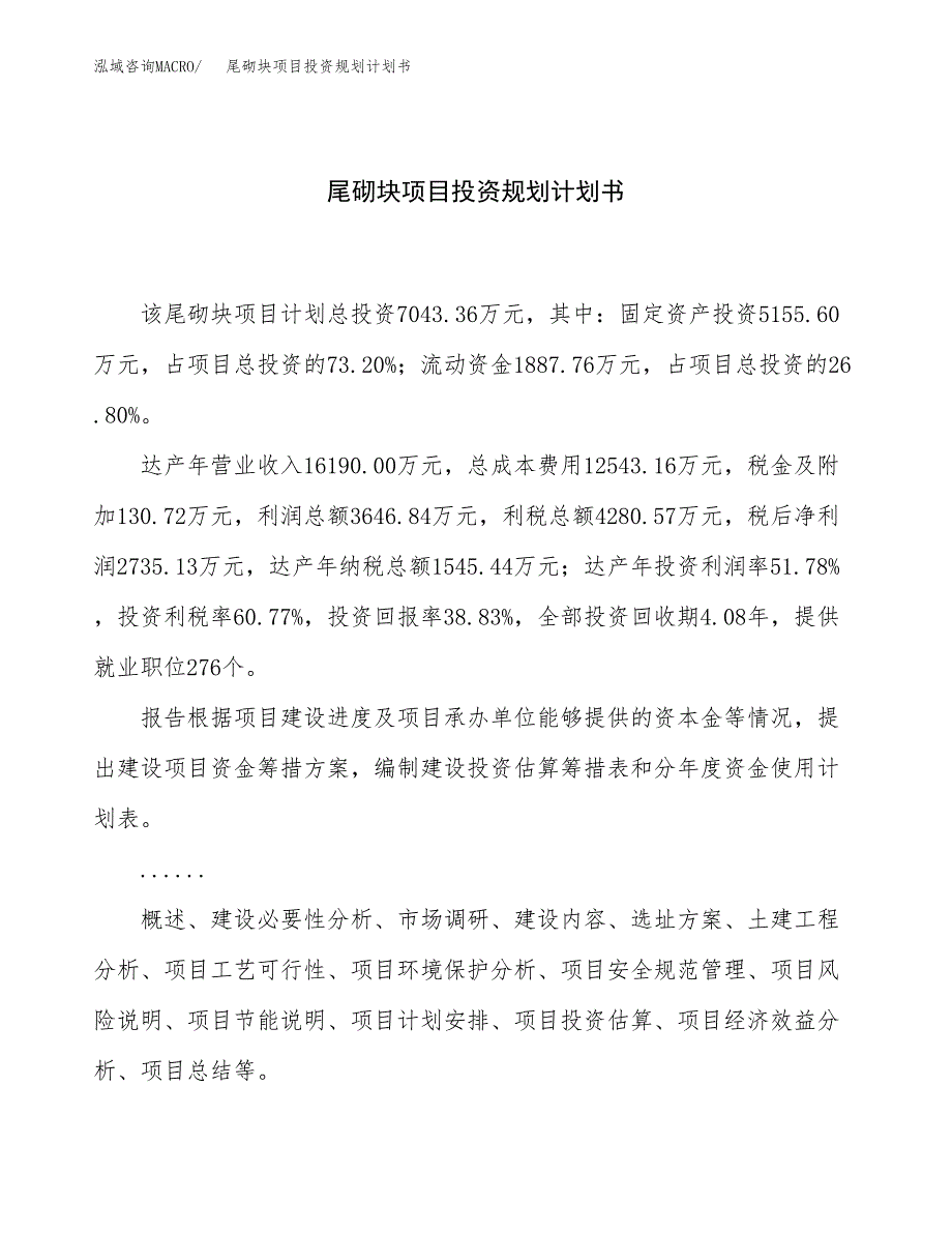 尾砌块项目投资规划计划书.docx_第1页