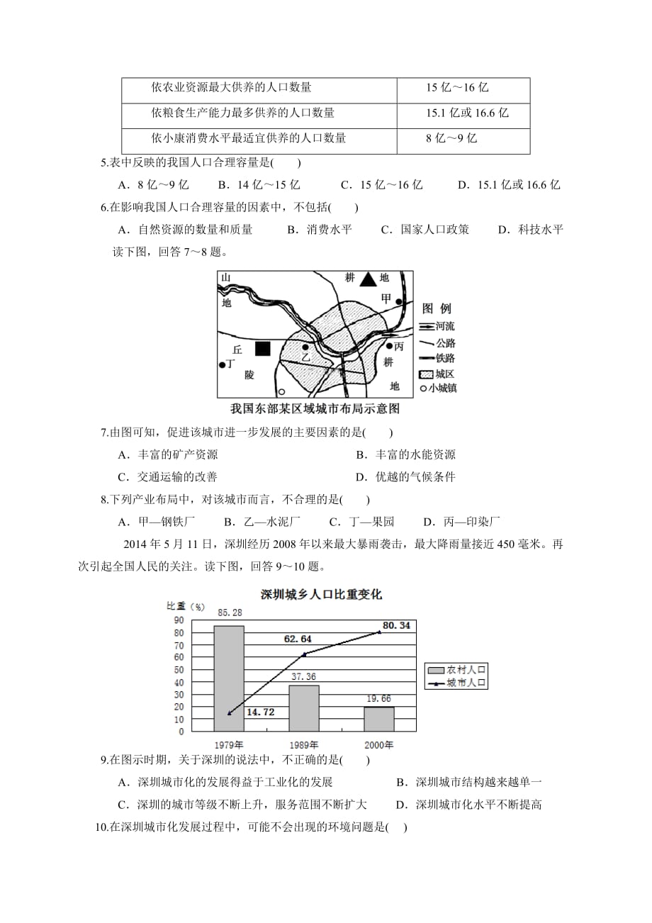 安徽省2014年高一下学期第五次月考地理试卷_第2页