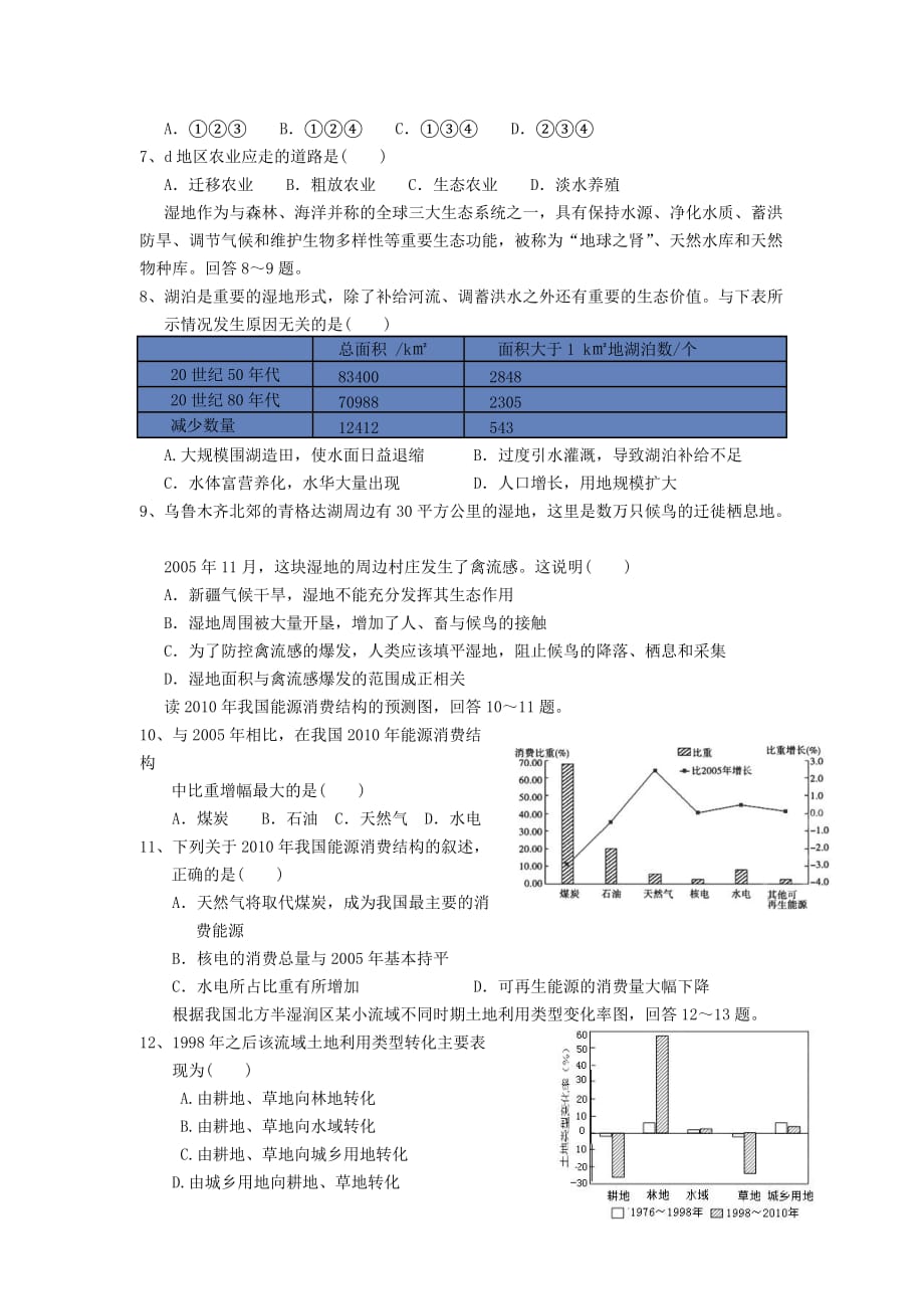 福建省福州文博中学2014年高二上学期期末考试地理试卷_第2页