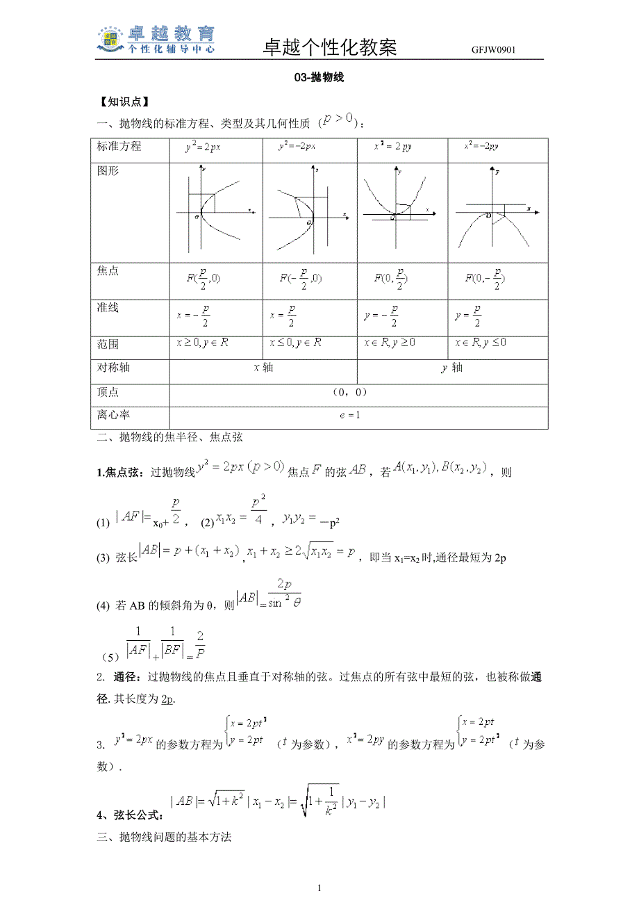 高中数学必修2-1抛物线教学讲义(精品)_第1页