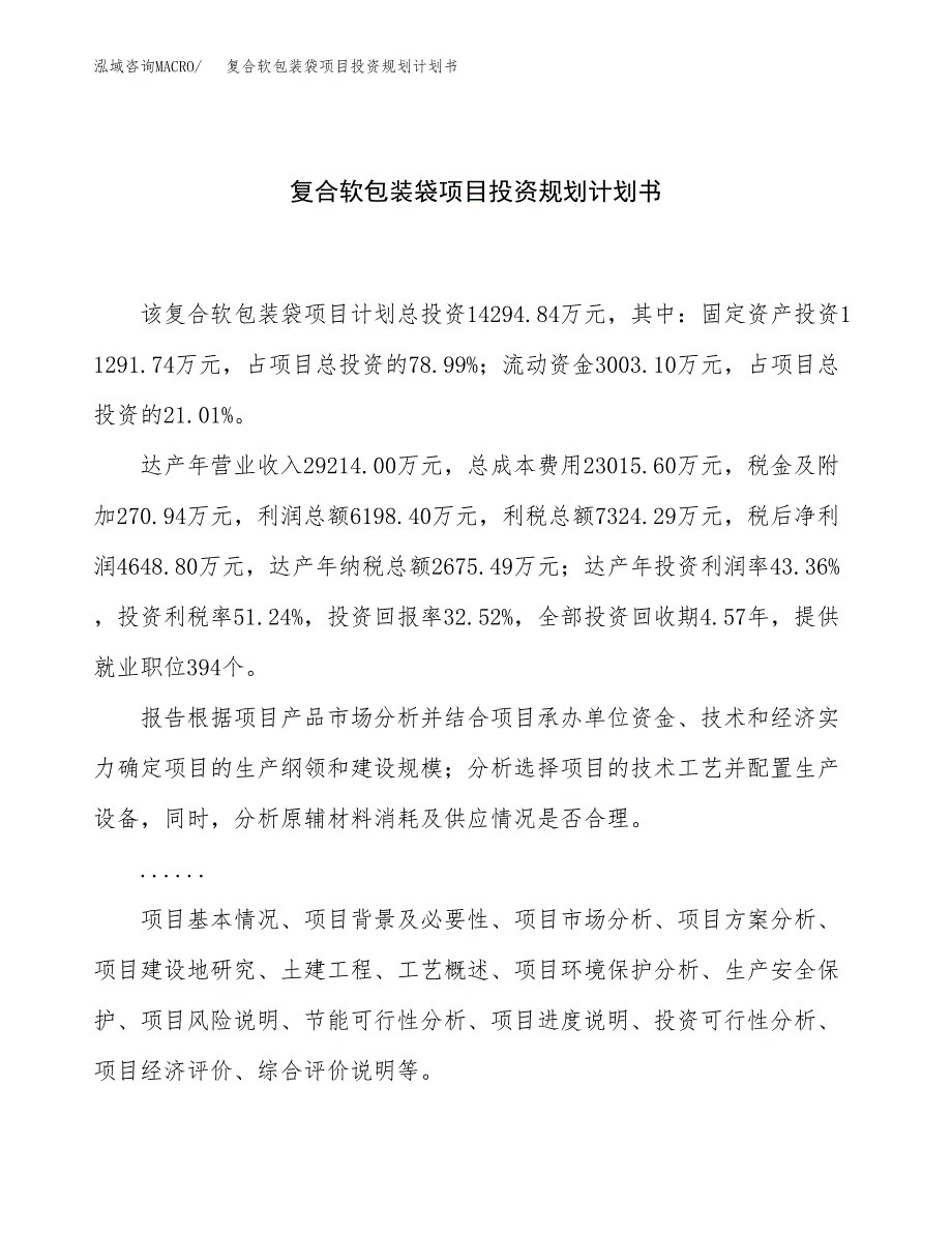 复合软包装袋项目投资规划计划书.docx_第1页