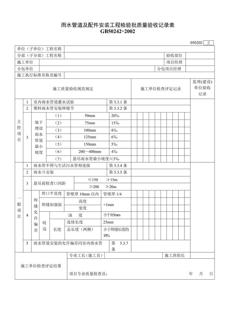 建筑给水排水与采暖工程质量验收用表_第5页