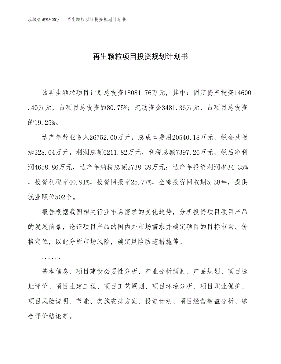 再生颗粒项目投资规划计划书.docx_第1页