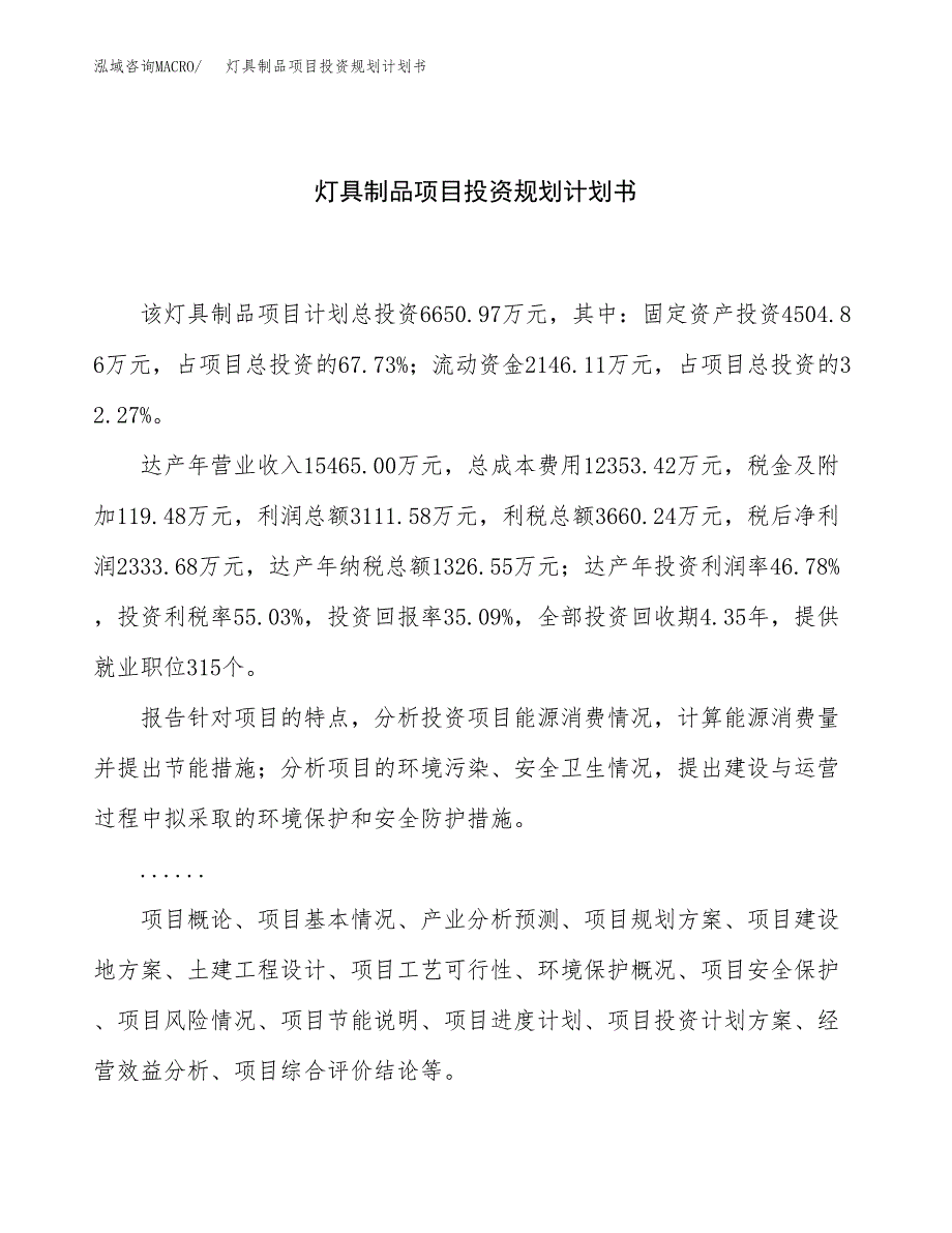 灯具制品项目投资规划计划书.docx_第1页