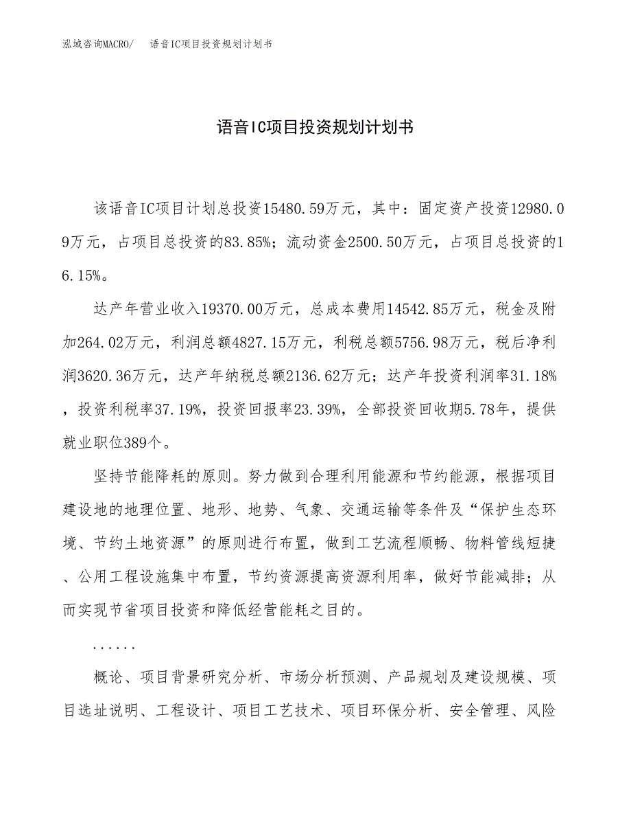 语音IC项目投资规划计划书.docx_第1页