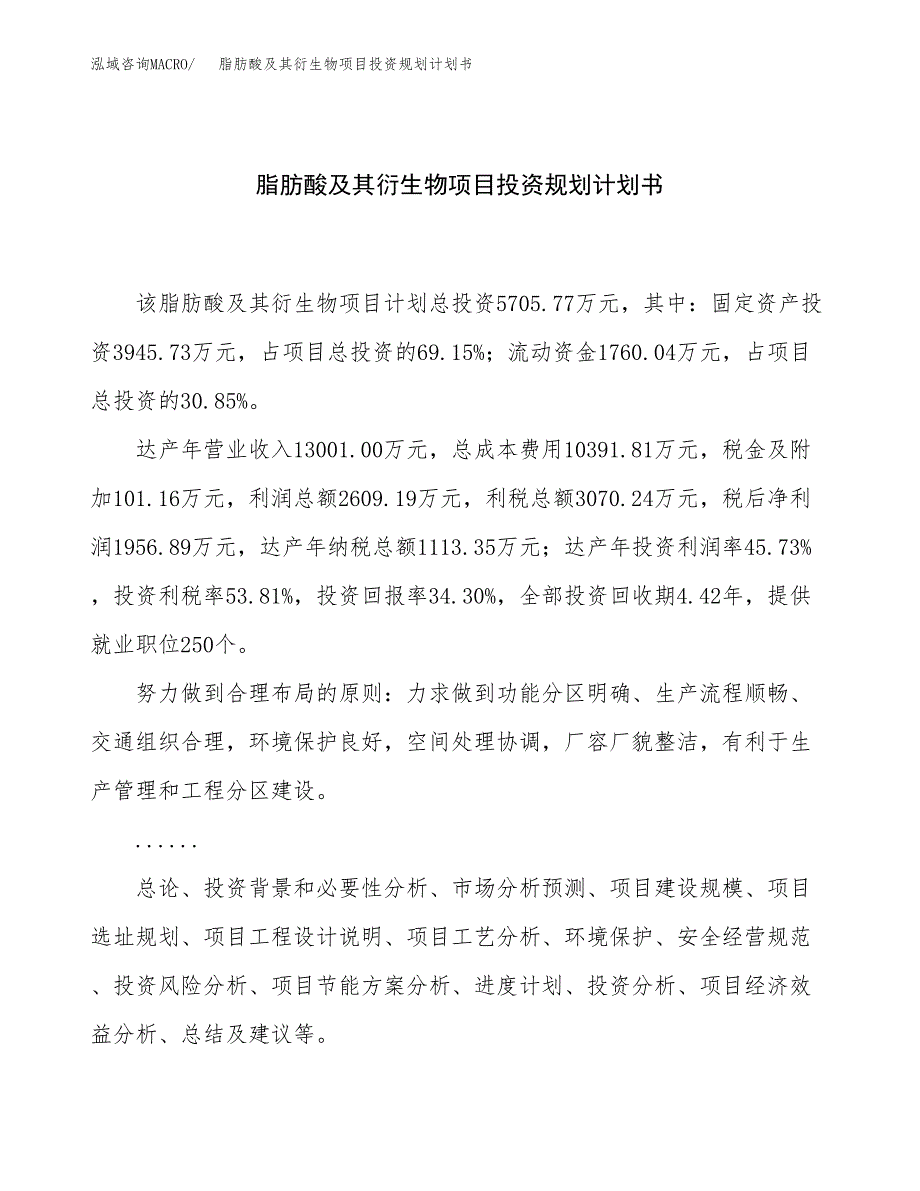 脂肪酸及其衍生物项目投资规划计划书.docx_第1页