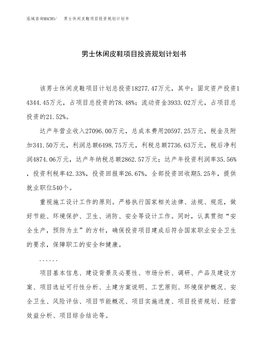 男士休闲皮鞋项目投资规划计划书.docx_第1页