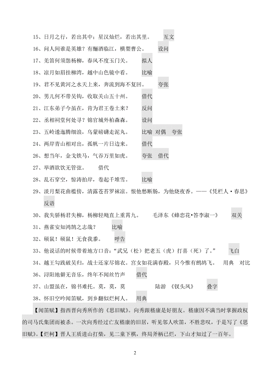 高考语文古诗表达技巧例析（古代诗歌鉴赏之修辞手法、表现手法、表达方式）_第2页