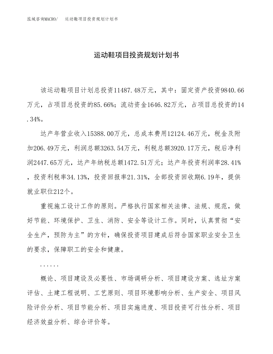 运动鞋项目投资规划计划书.docx_第1页