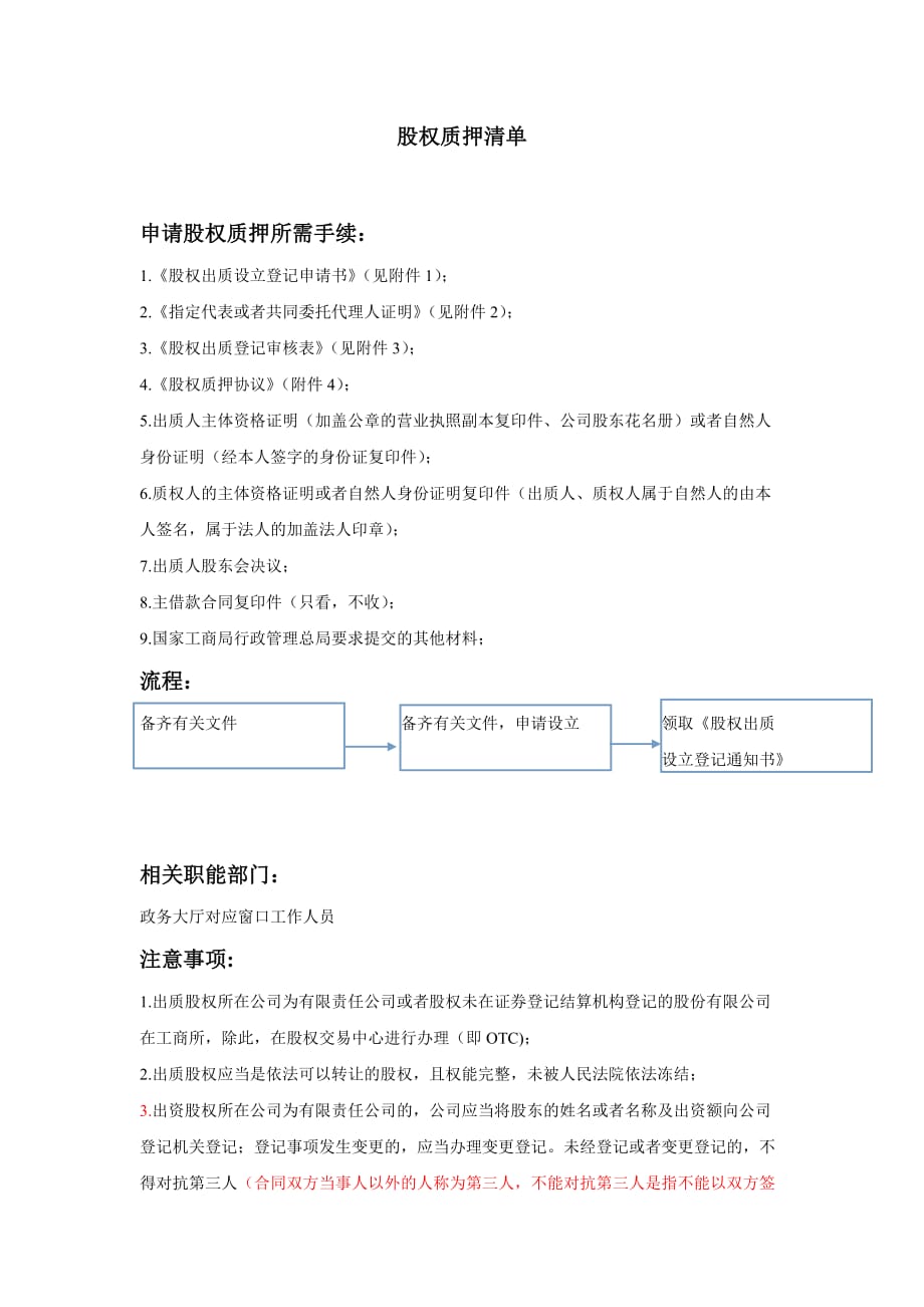 股权质押所需材料清单及办事流程_第1页