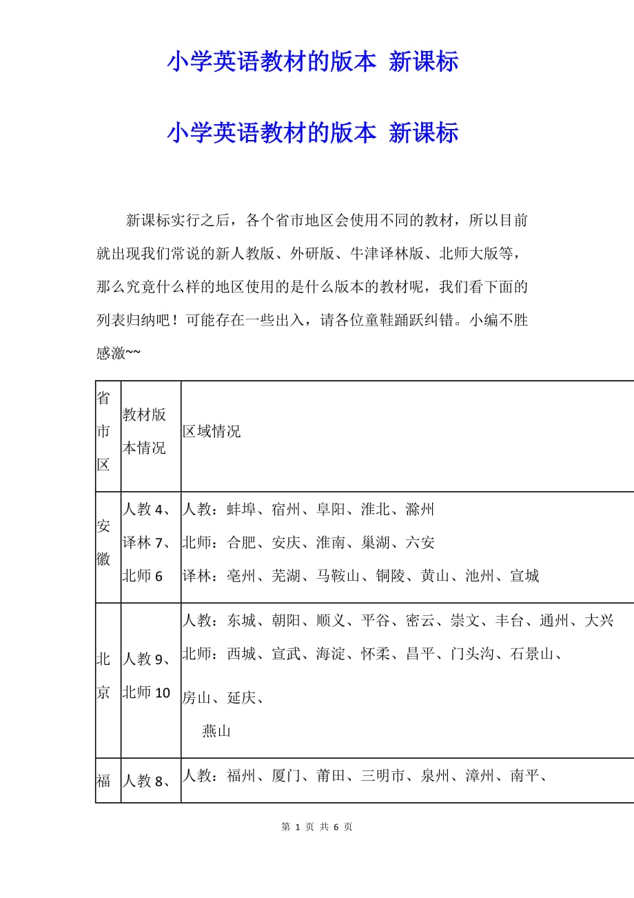 小学英语教材的版本 新课标_第1页