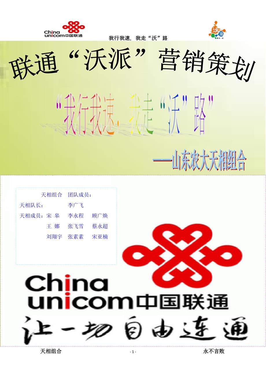联通沃派营销策划书_第1页