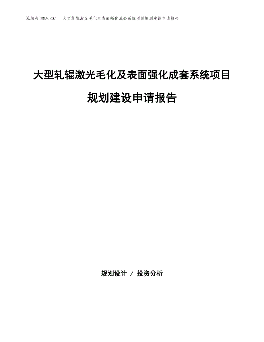 大型轧辊激光毛化及表面强化成套系统项目规划建设申请报告范文.docx_第1页