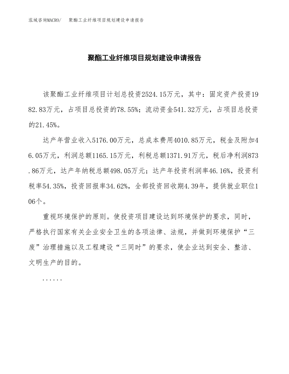 聚酯工业纤维项目规划建设申请报告范文.docx_第2页