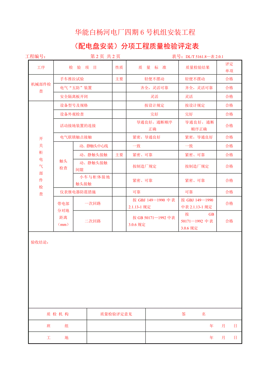 电厂安装工程分项工程质量检验评定表_第3页