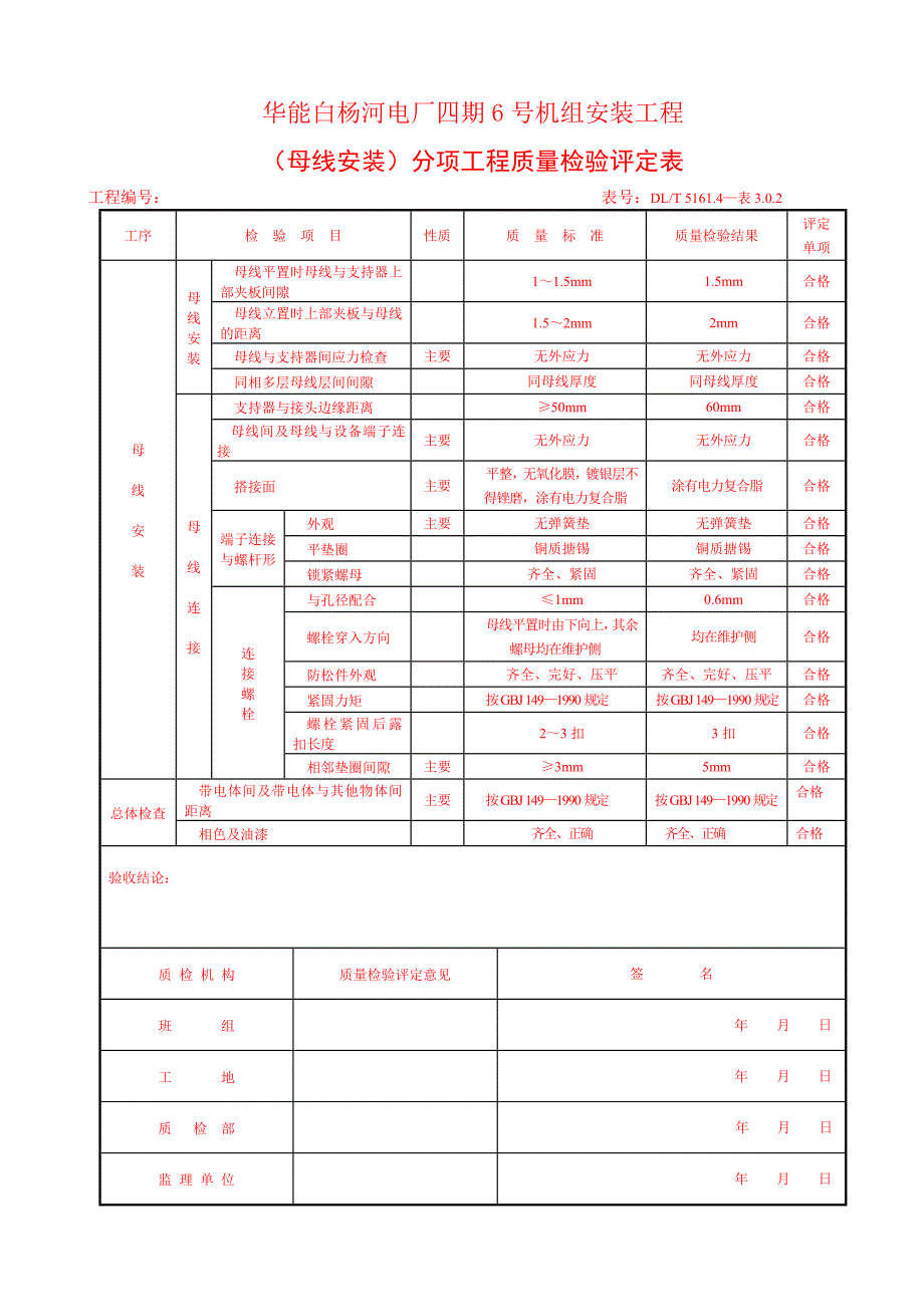 电厂安装工程分项工程质量检验评定表_第4页