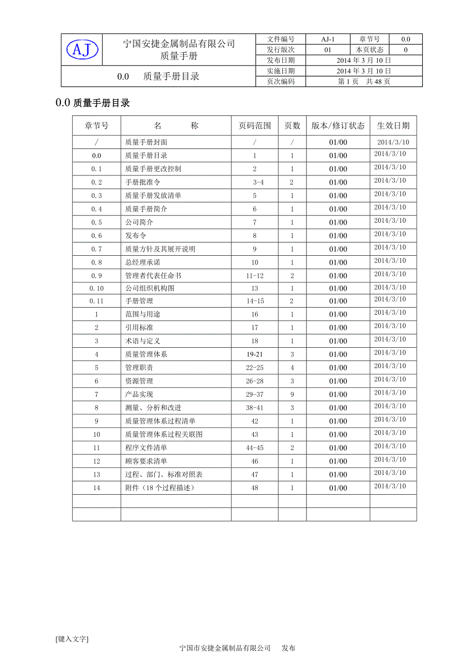 质量手册标准模板_第1页