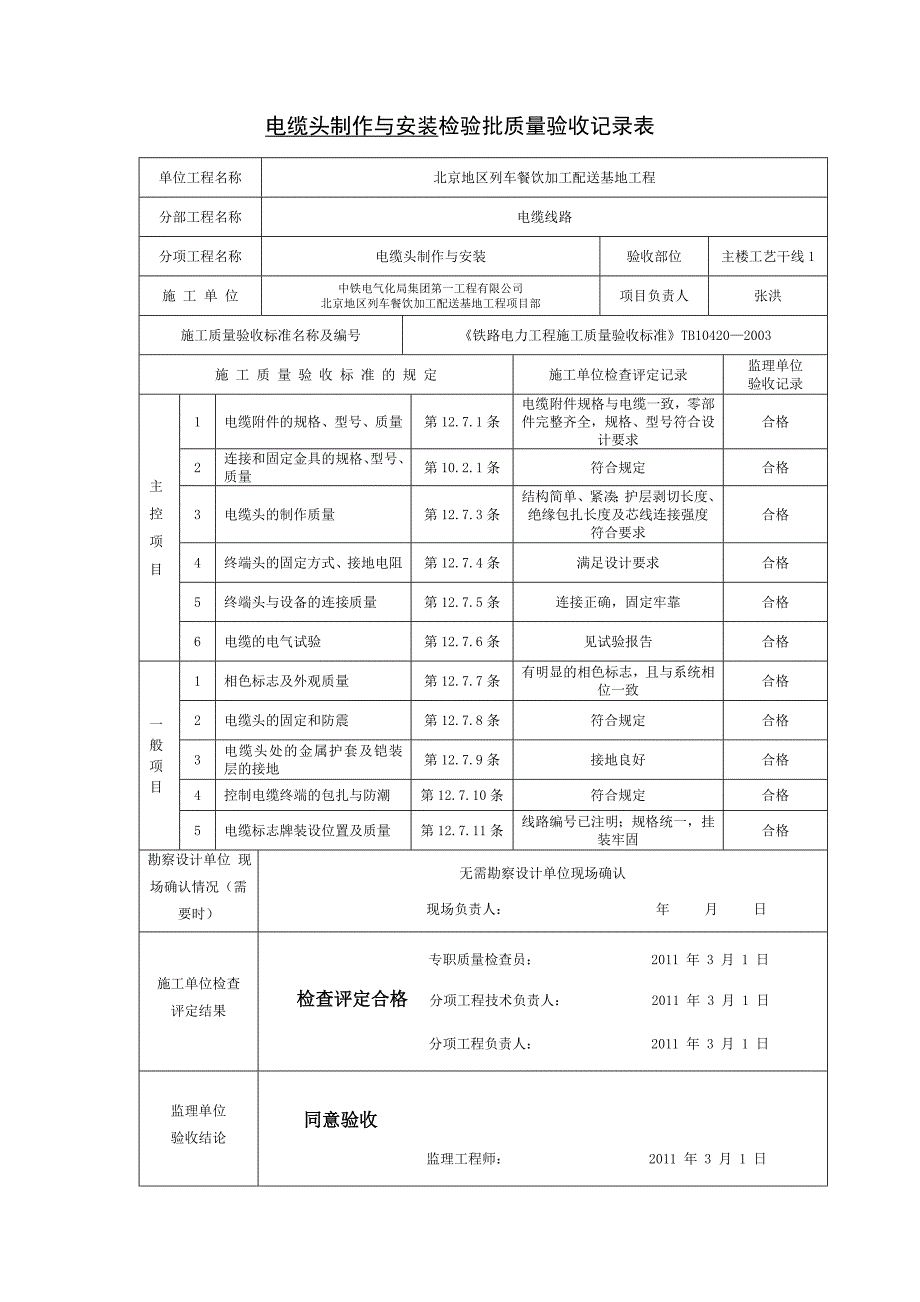 电缆头制作与安装检验批质量验收记录表_第1页