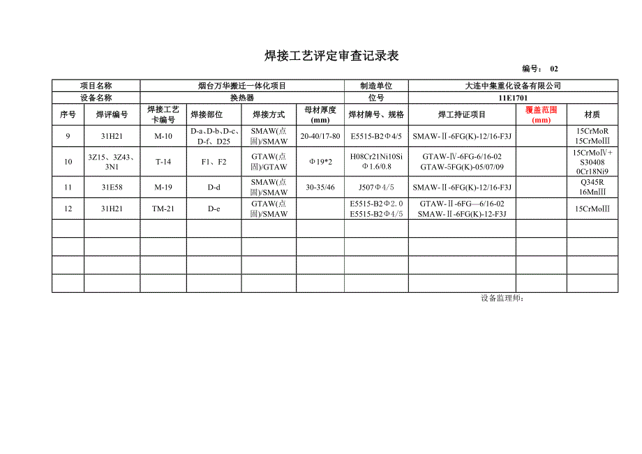 换热器监理总结质量记录表_第3页