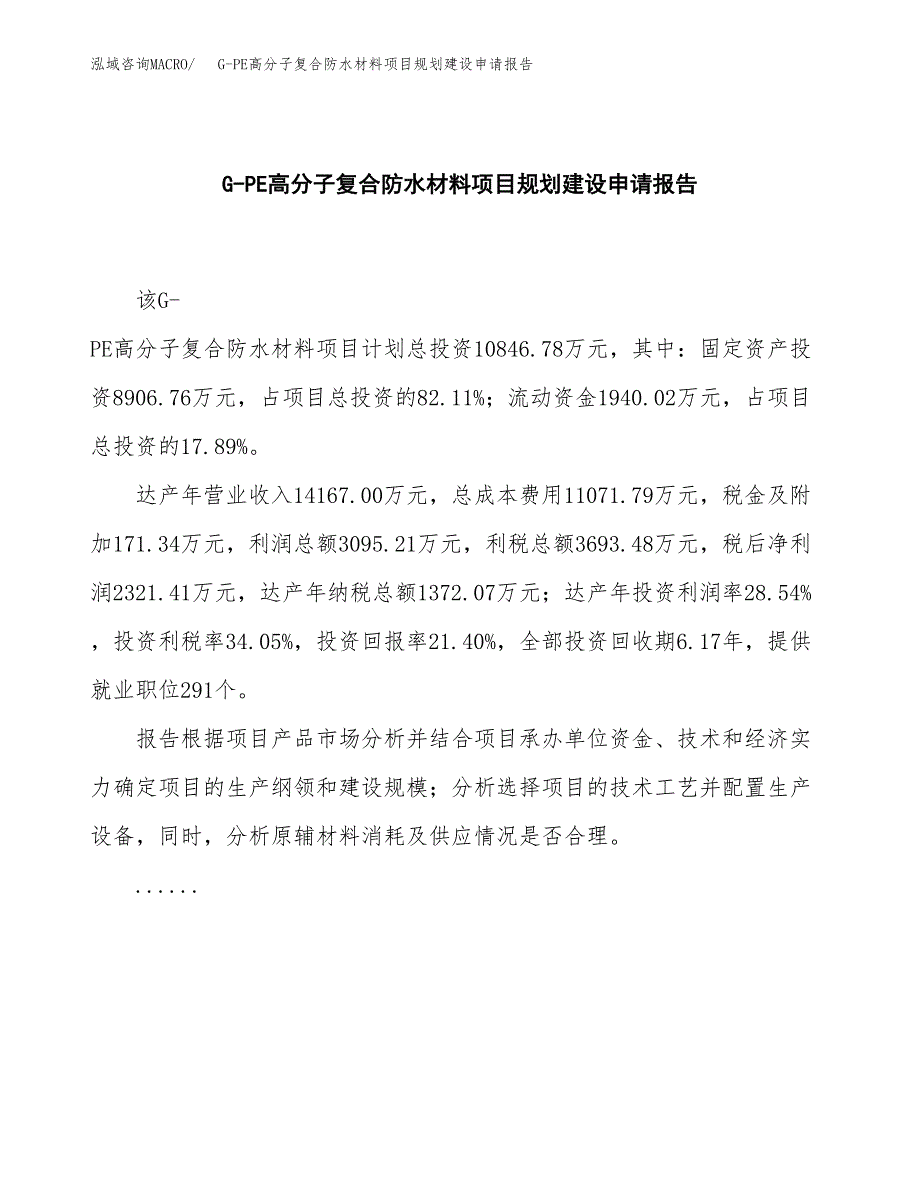 G-PE高分子复合防水材料项目规划建设申请报告范文.docx_第2页