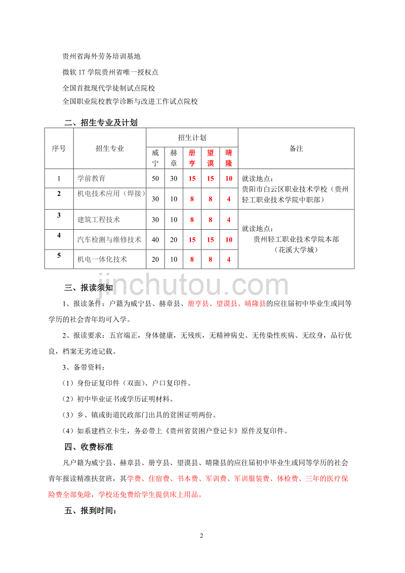 贵州轻工职业技术学院2017年教育精准扶贫班(中职)招生简章(三宝乡、鲁荣乡)_第2页