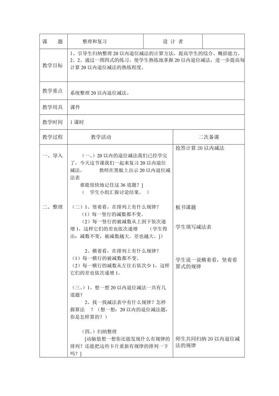 20以内的退位减法整理和复习人教版一年上册数学第2单元_第1页