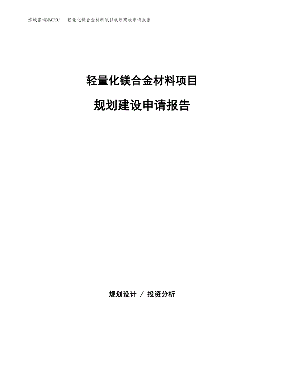 轻量化镁合金材料项目规划建设申请报告范文.docx_第1页