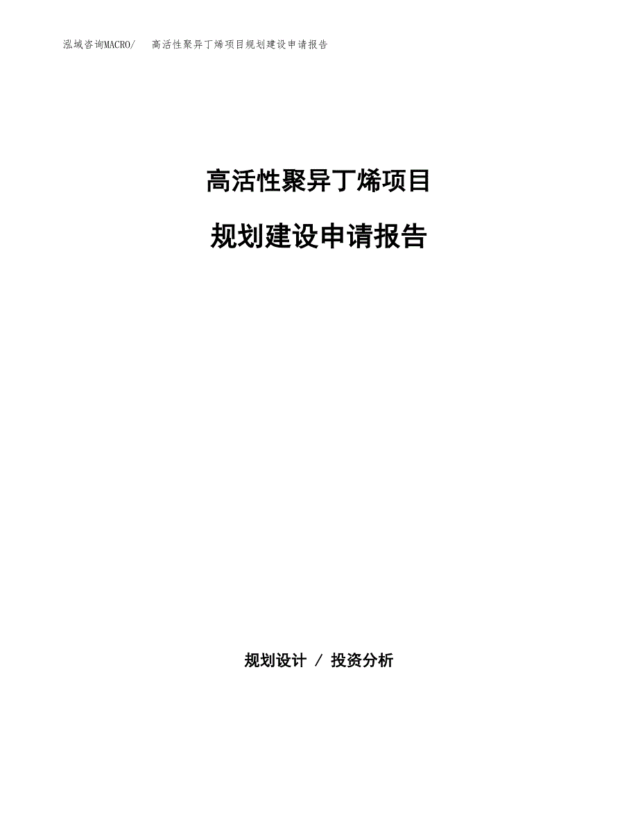 高活性聚异丁烯项目规划建设申请报告范文.docx_第1页