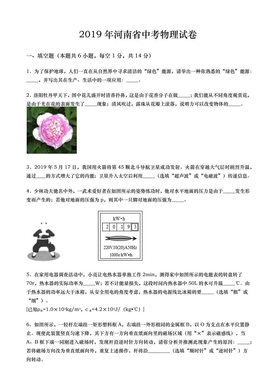 2019年河南省中考物理试卷(word版，含解析)_第1页