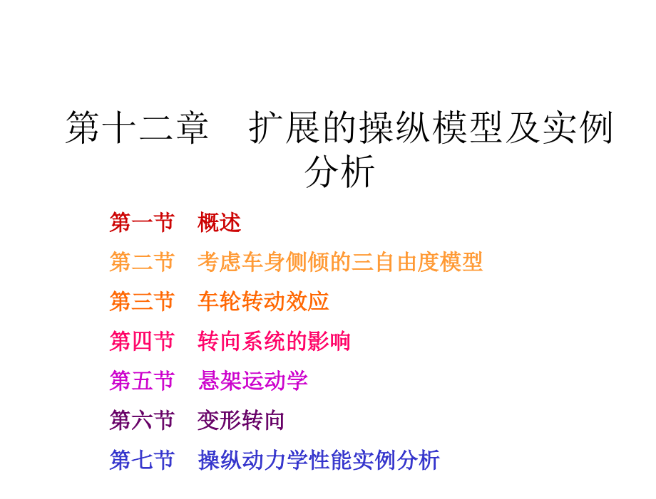 汽车系统动力学第2版喻凡基本课件第12章节扩展的操纵模型及实例分析_第1页