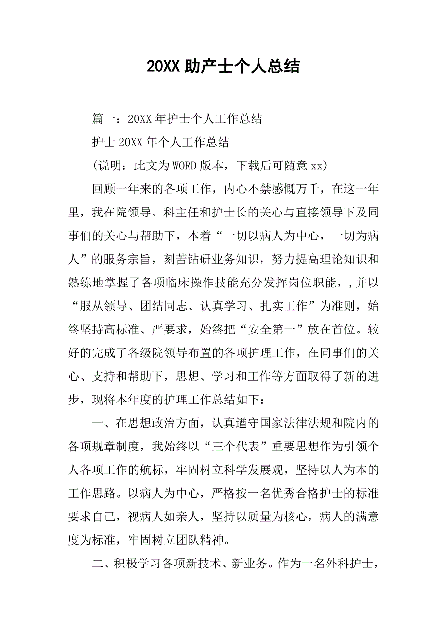 20xx助产士个人总结_第1页