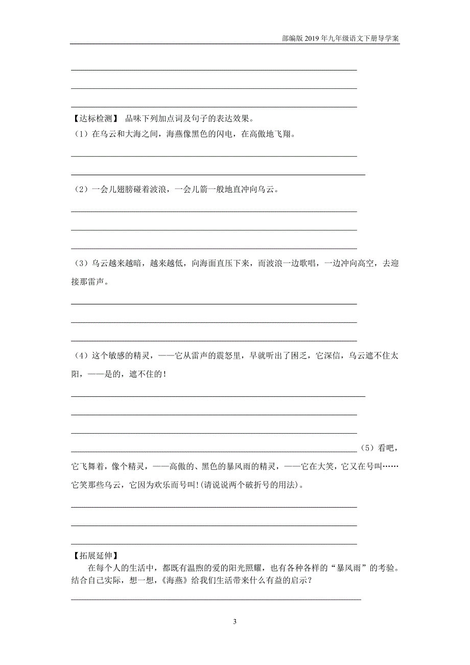 【部编版】九年级语文下册4《海燕》后附答案导学案_第3页