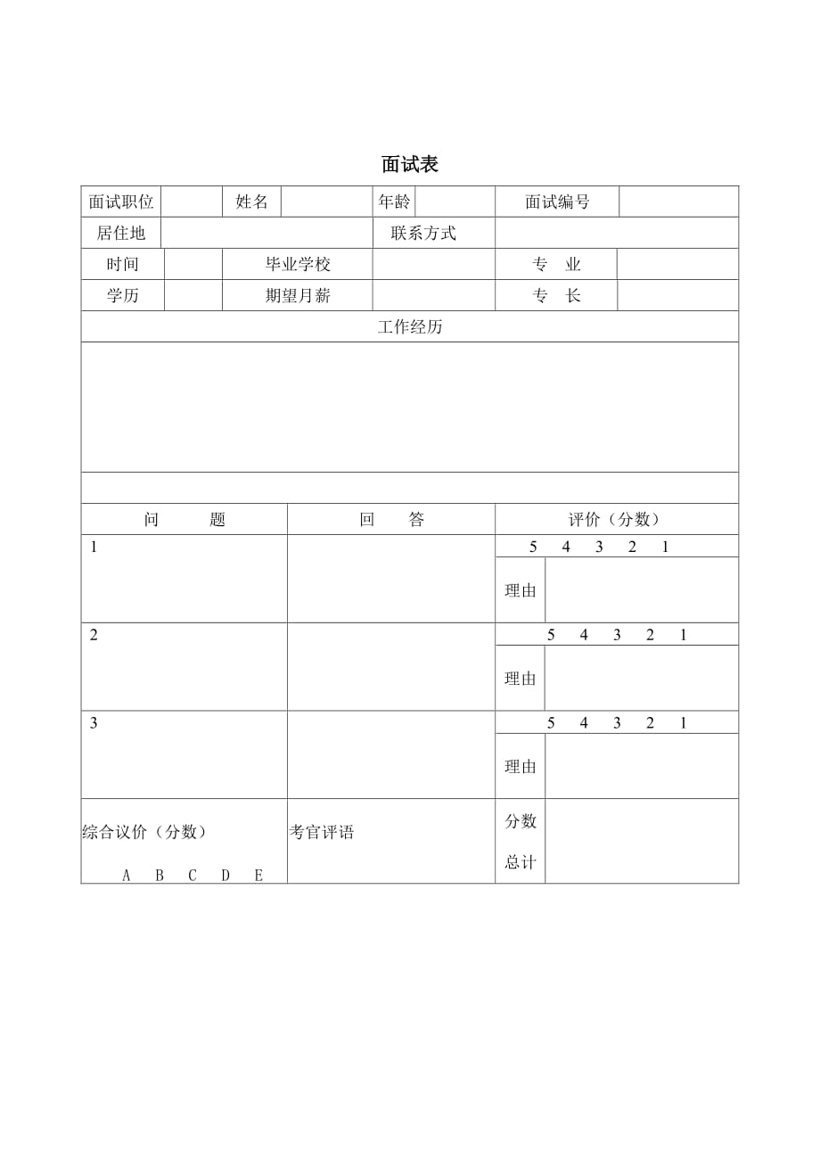 某公司职员面试记录表_第1页