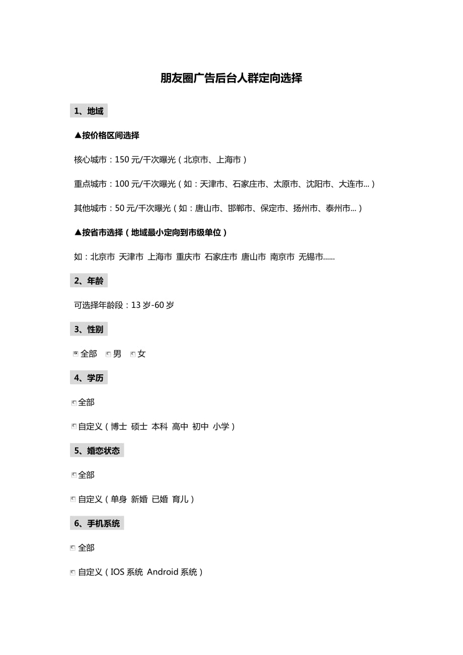 朋友圈广告人群定向选项_第1页