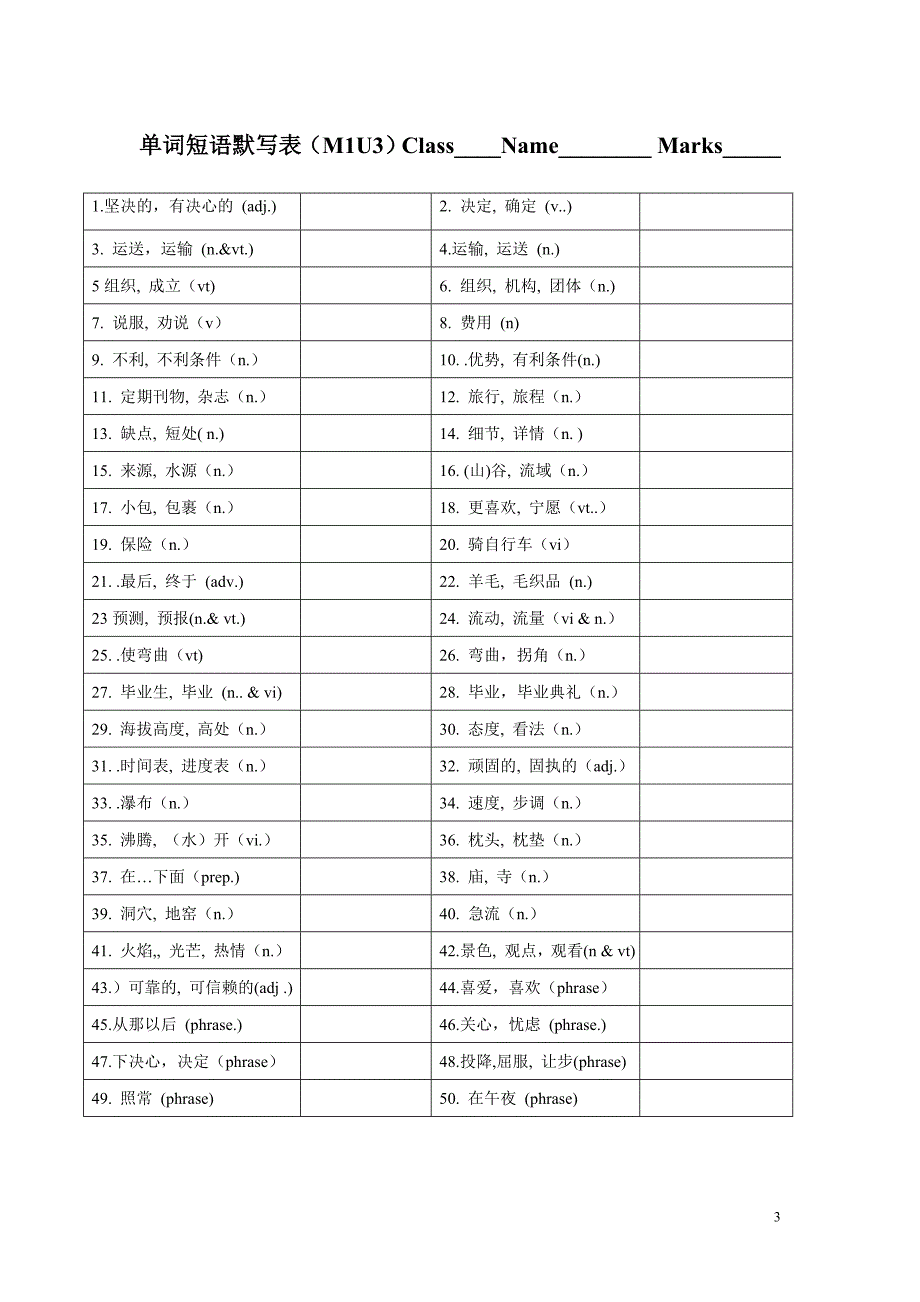 人教版重点单词短语默写表_必修1~5、选修6~8__第3页