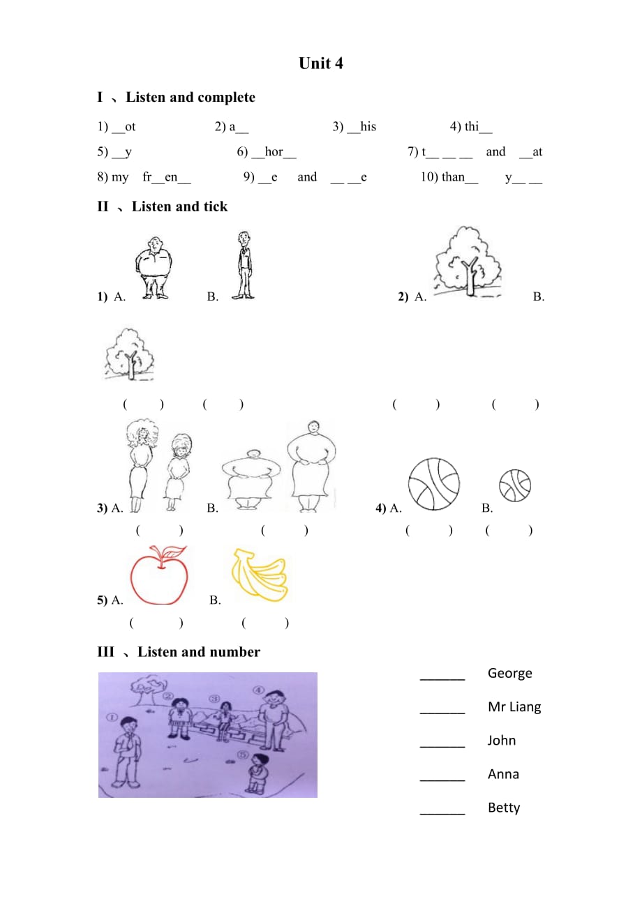 牛津英语一课一练3A听力专项训练Unit 4~期中(上教版)_第1页