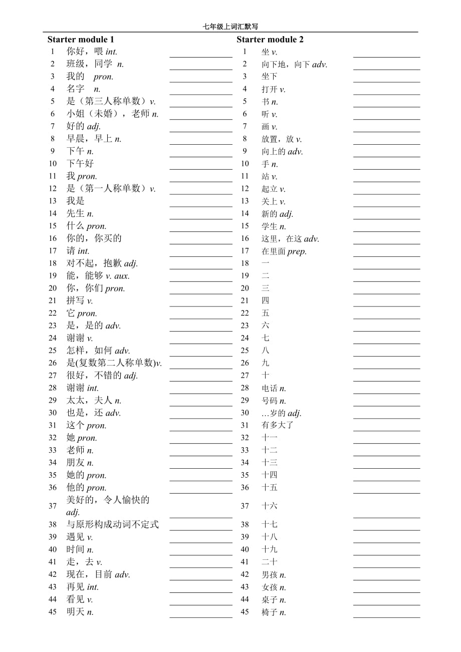 2019外研版七上单词卡_第1页