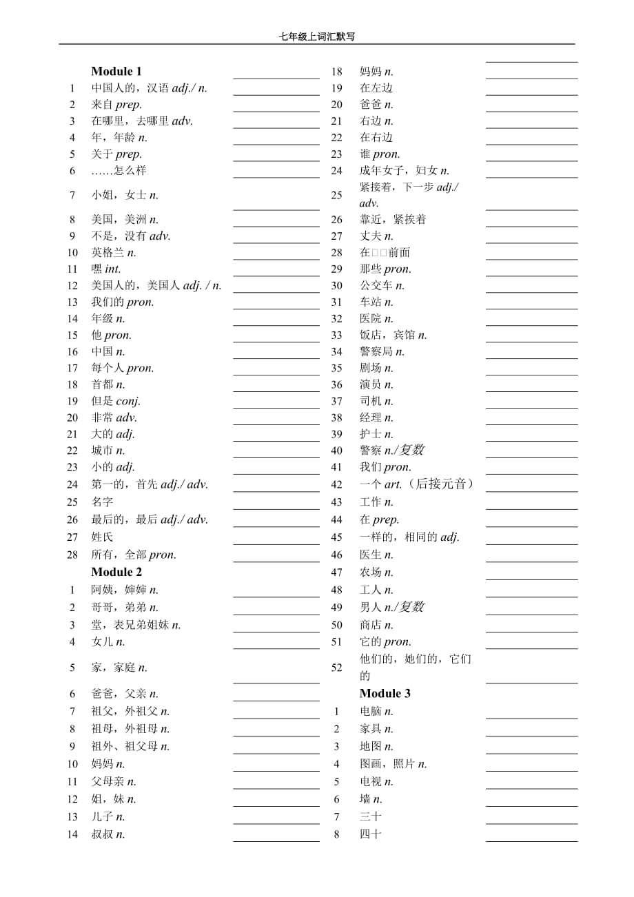 2019外研版七上单词卡_第3页