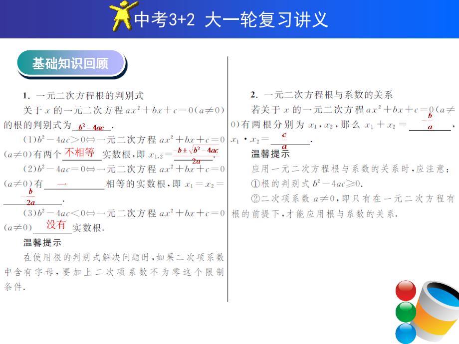 中考复习全套课件供参考课时9一元二次方程根的判别式及根与系数的关系_第4页