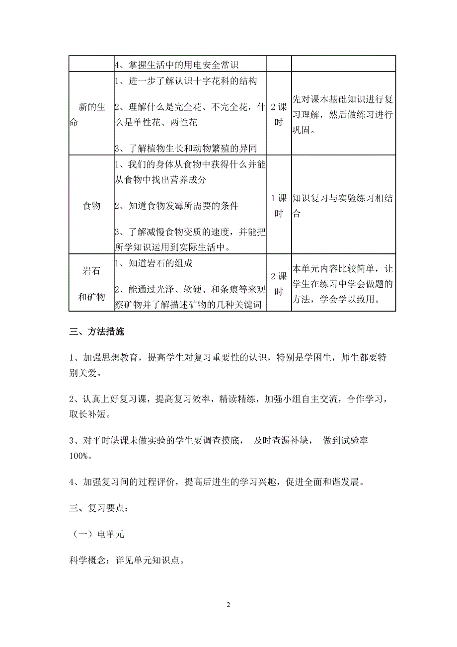 教科版四年级下册科学期末复习计划_第2页