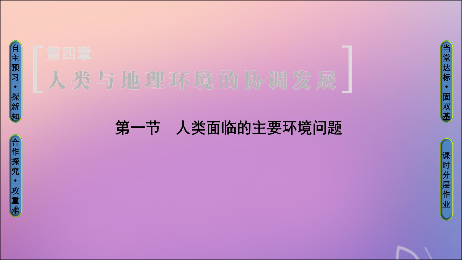 2018-2019学年高中地理 第4章 人类与地理环境的协调发展 第1节 人类面临的主要环境问题课件 中图版必修2_第1页